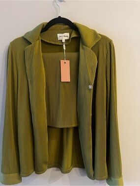Luxe Pleated Olive Green Jacket - Women 2 piece set